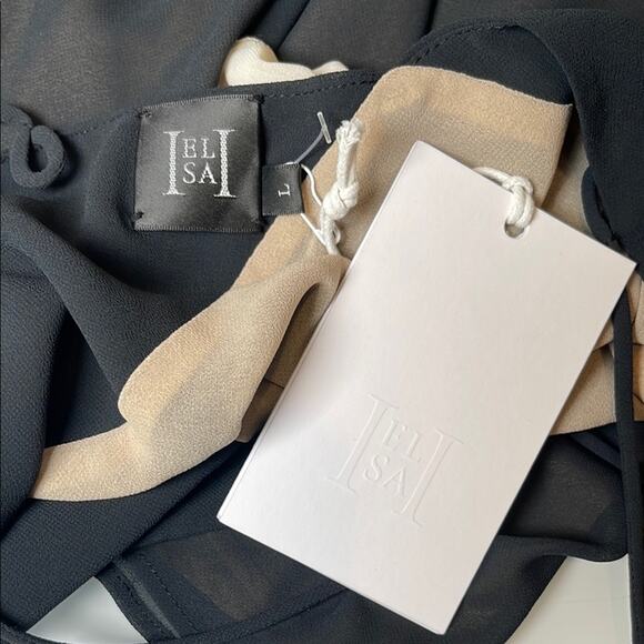 Helsa Sheer Deep V Rosette Long Slip Maxi Dress in Black Size Large - Picture 10 of 11